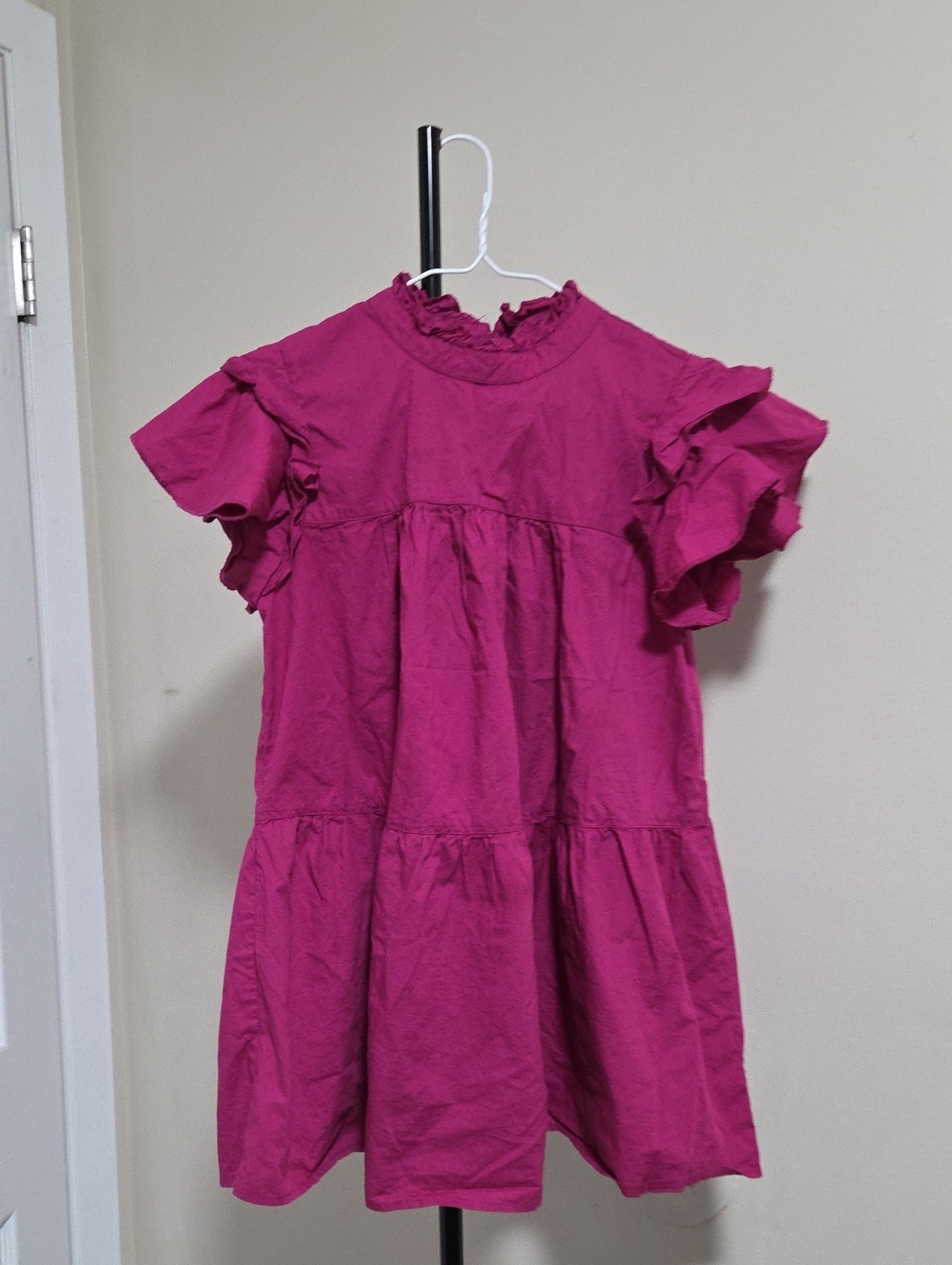 Anthropologie Maeve 100% Cotton  Magenta Tiered Ruffle Sleeve Dress